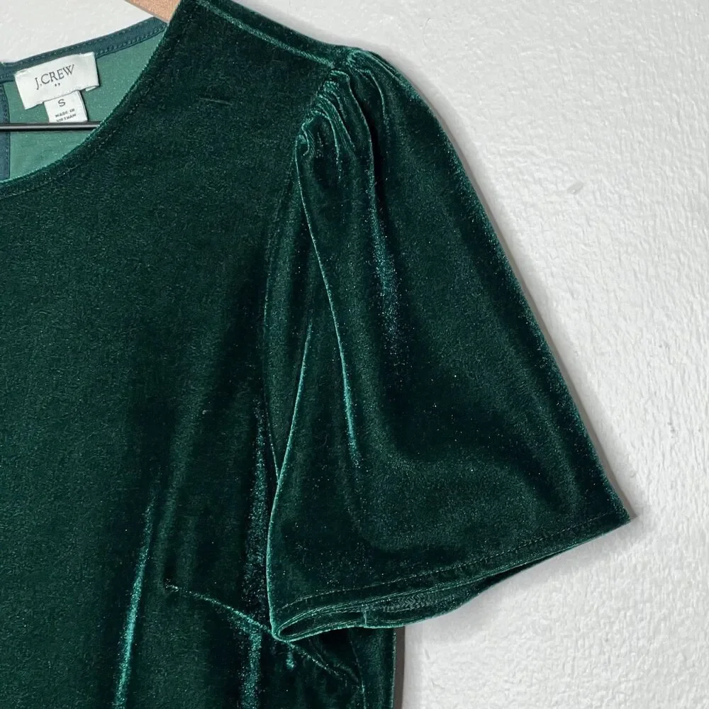 J.Crew Womens Velvet Top Small Green Holiday Event Quiet Luxury Feminine Soft‎